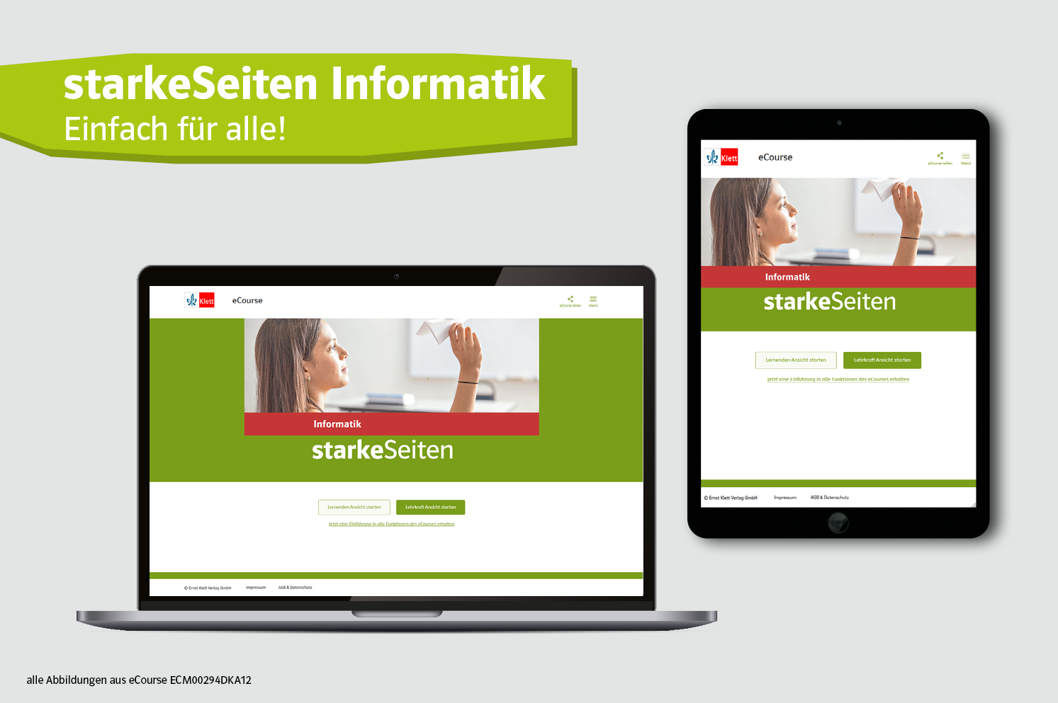 ein Notebook und ein Tablet auf denen die Startseite des eCourse starkeSeiten geöffnet ist