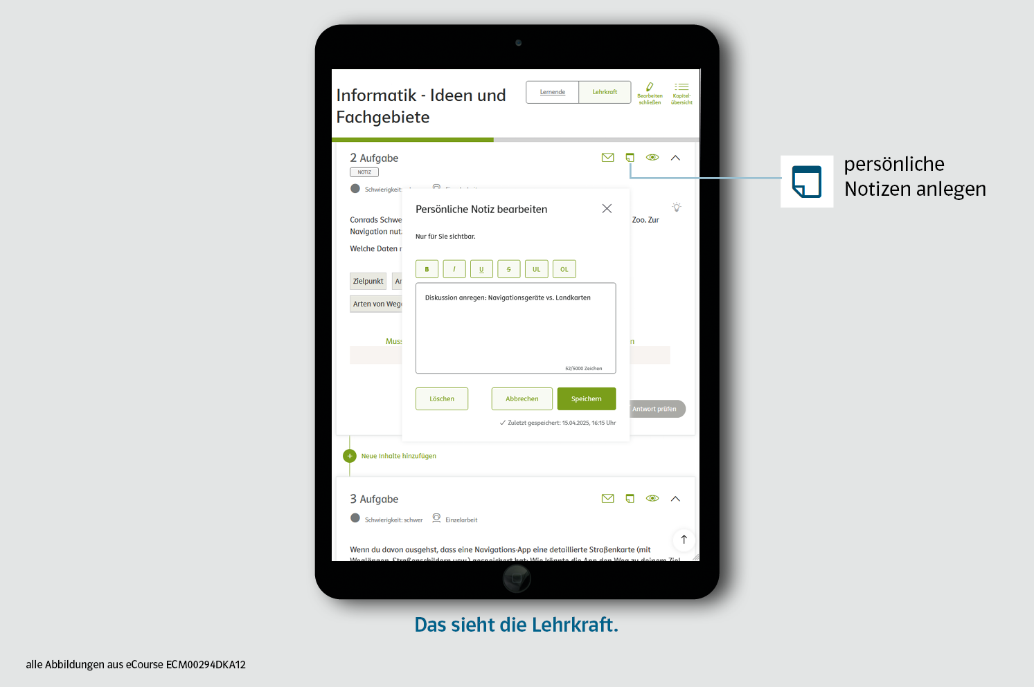 Beispielhafte Darstellung der Notizfunktion