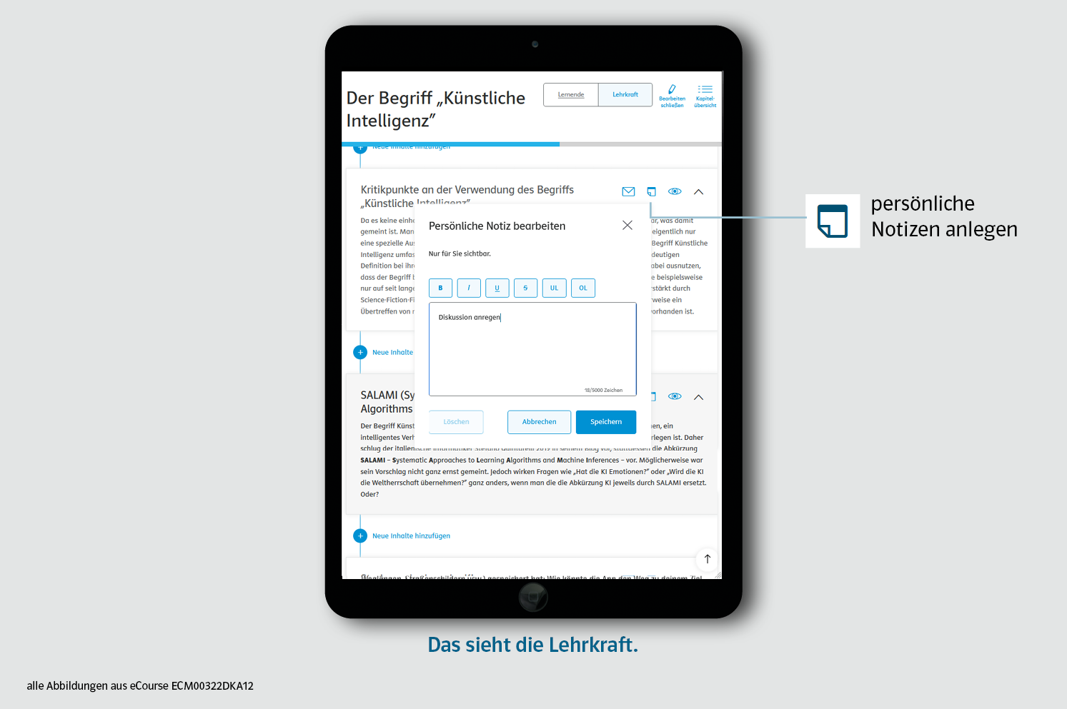 Beispielhafte Darstellung der Notizfunktion