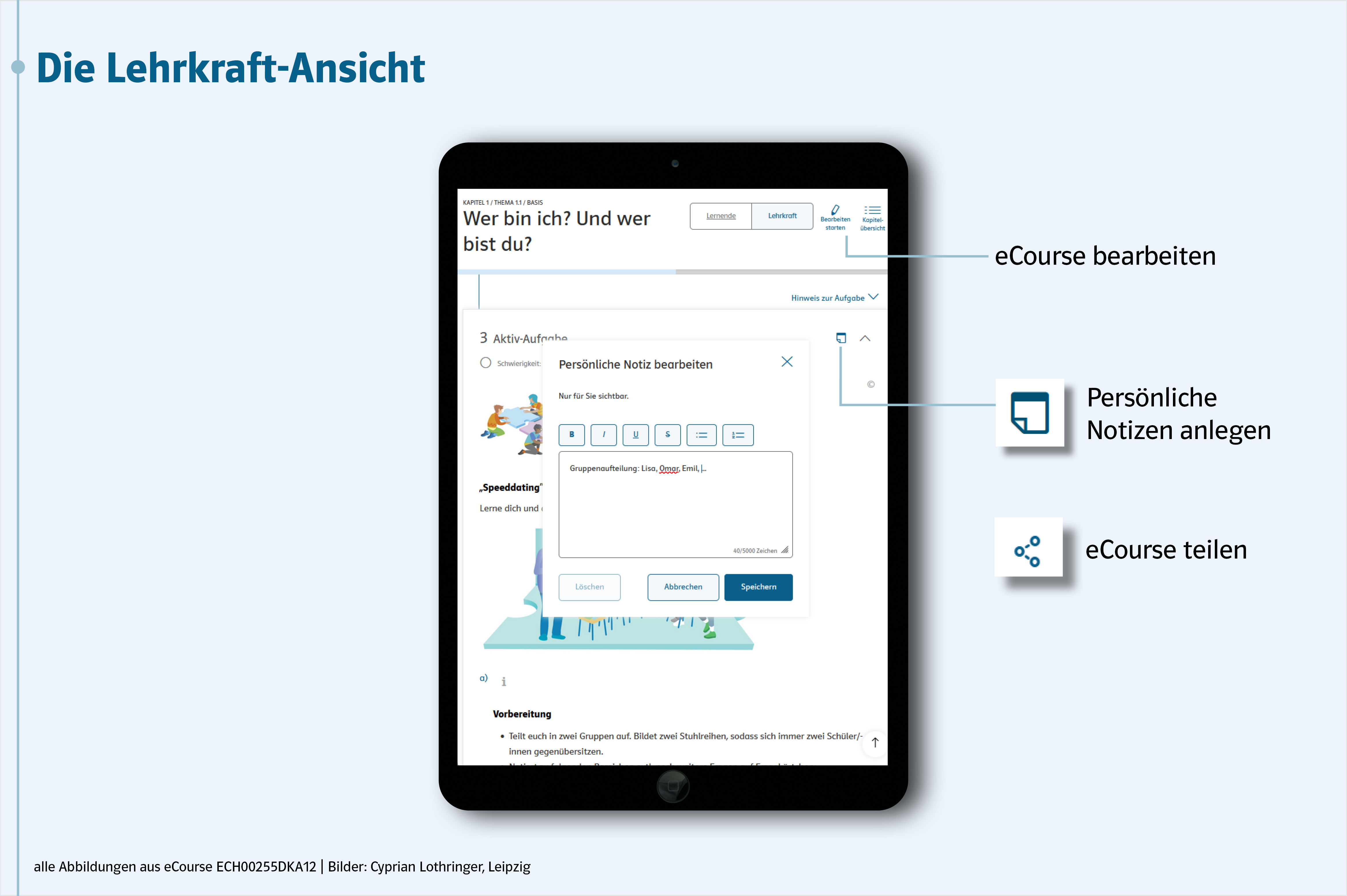 Beispielhafte Darstellung der Lehrkraft-Ansicht 