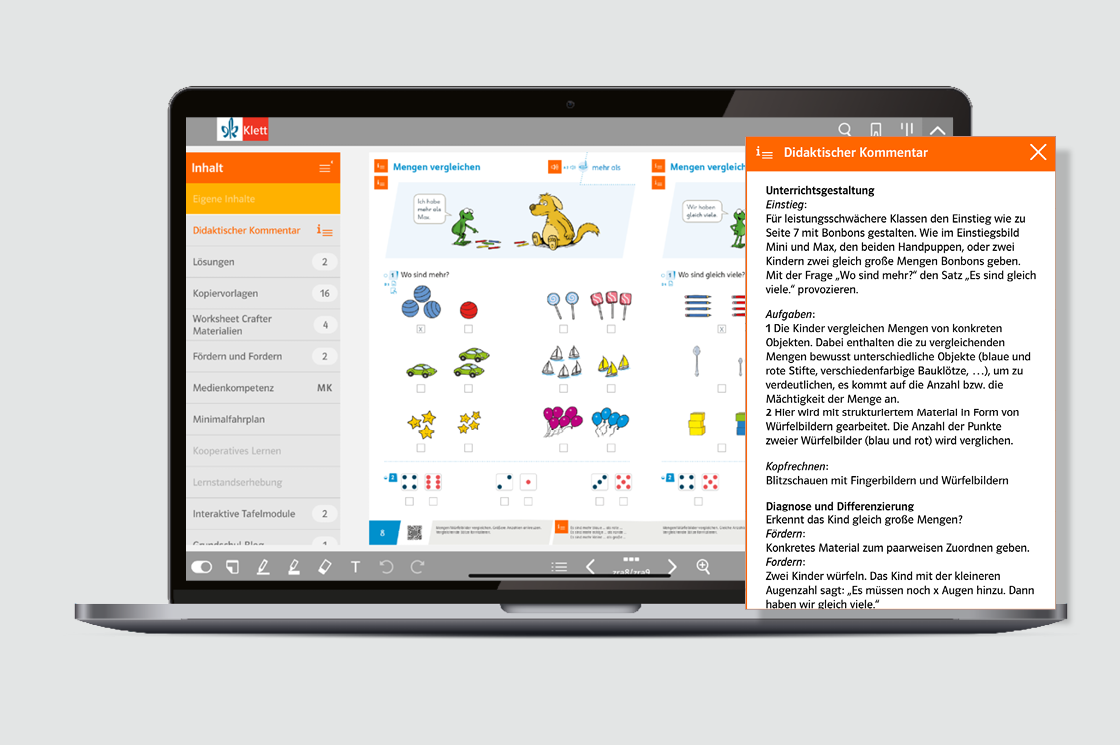 Ansicht des didaktischen Kommentars im Digitalen Unterrichtsassistenten mit seitengenauen Unterrichtshinweisen.