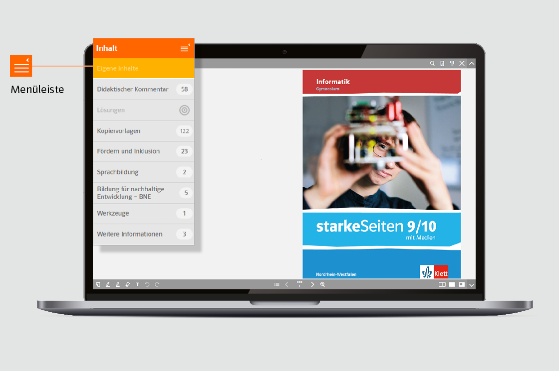 Beispielhafte Darstellung der Menüleiste des Digitalen Unterrichtsassistenten