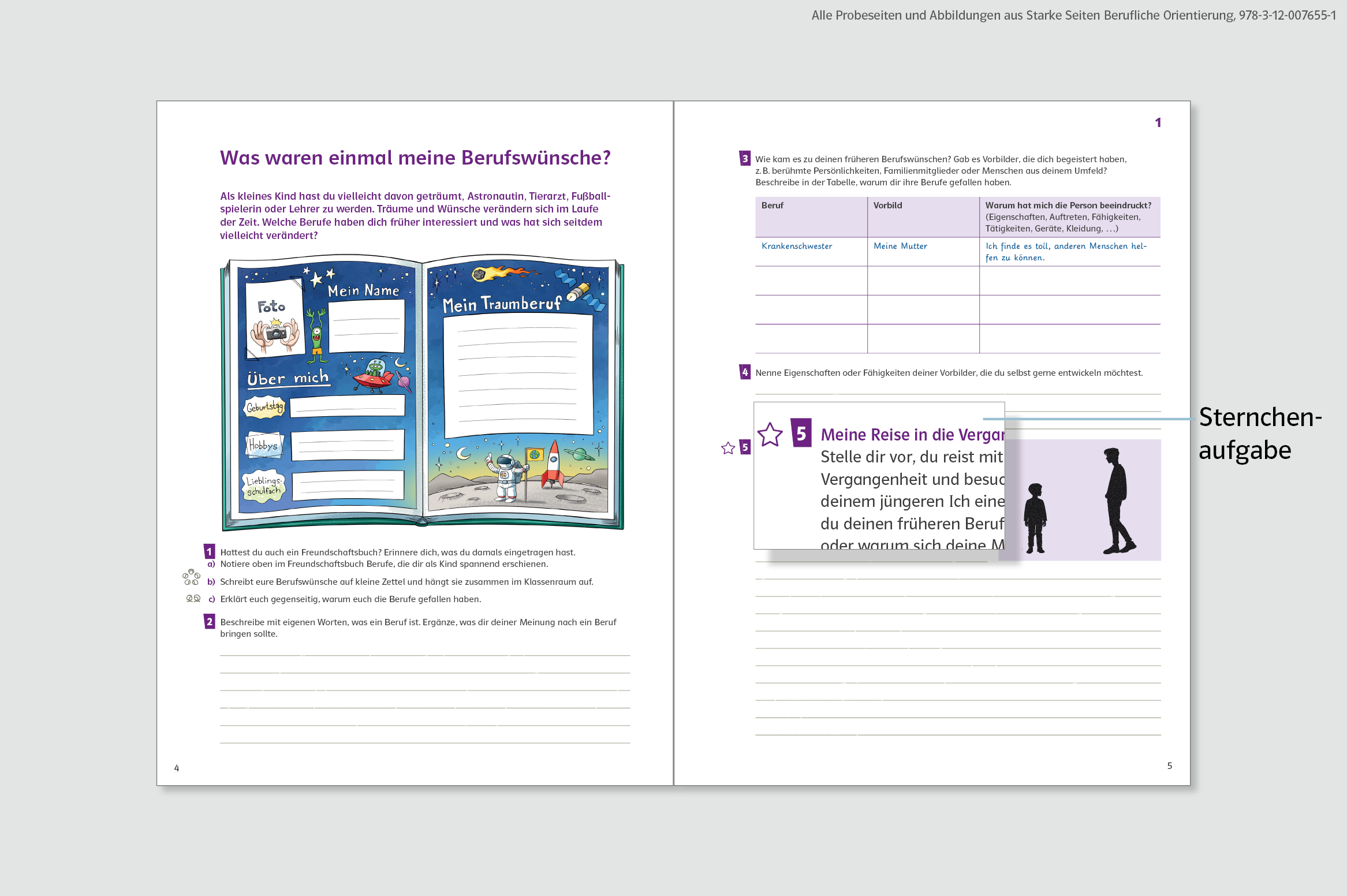 Darstellung einer Basisseite zum Thema Berufswünsche 