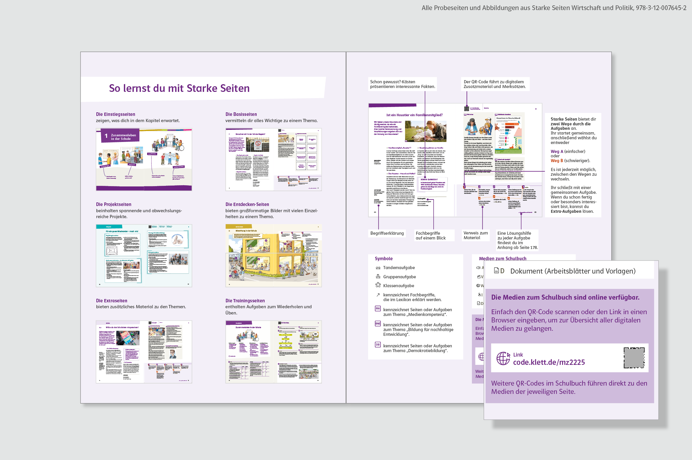 Beispielseite aus dem Schulbuch mit QR-Code