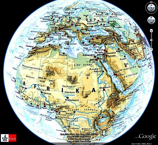 Haack Weltatlas Kartenoverlay Erde (Landmasse): Physische Übersicht S. 208-209